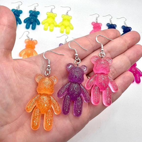 Large Gummy Bear Earrings - Statement Earrings - Novelty Earrings - Teddy Bears - Picture 6 of 10